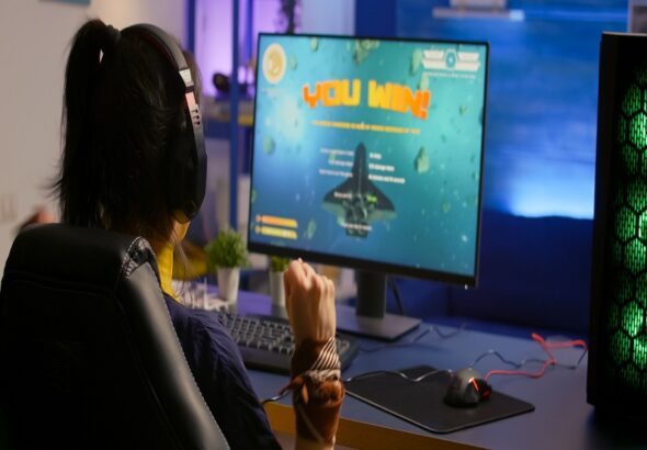 Player winning space shooter esport tournament